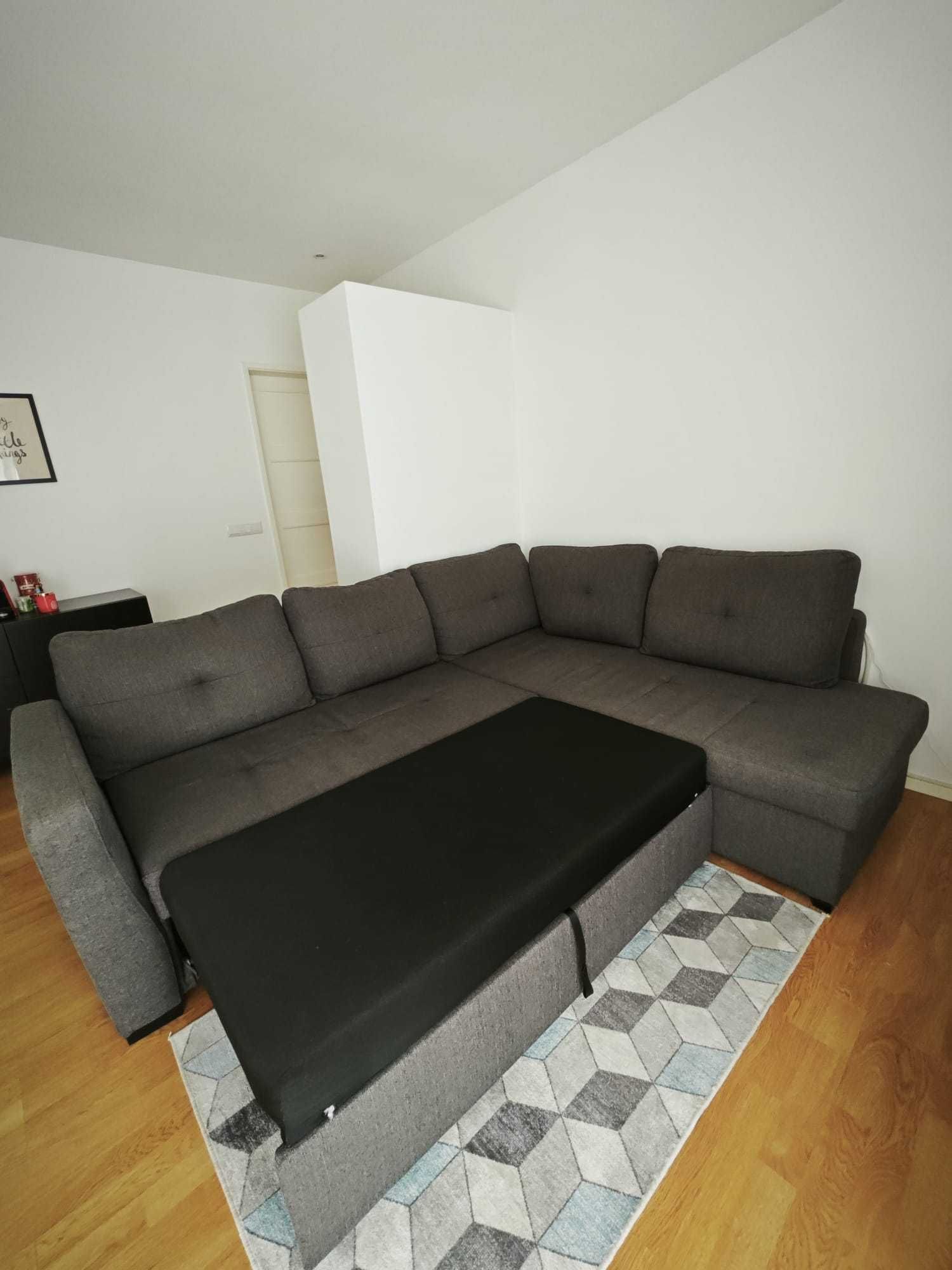 Sofá-Cama em tecido cinzento
