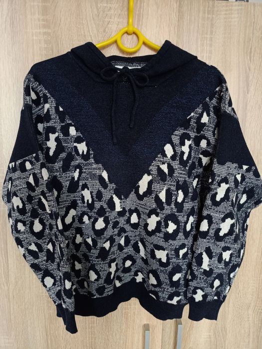 Granatowy sweter w panterkę, Promod, XS/S