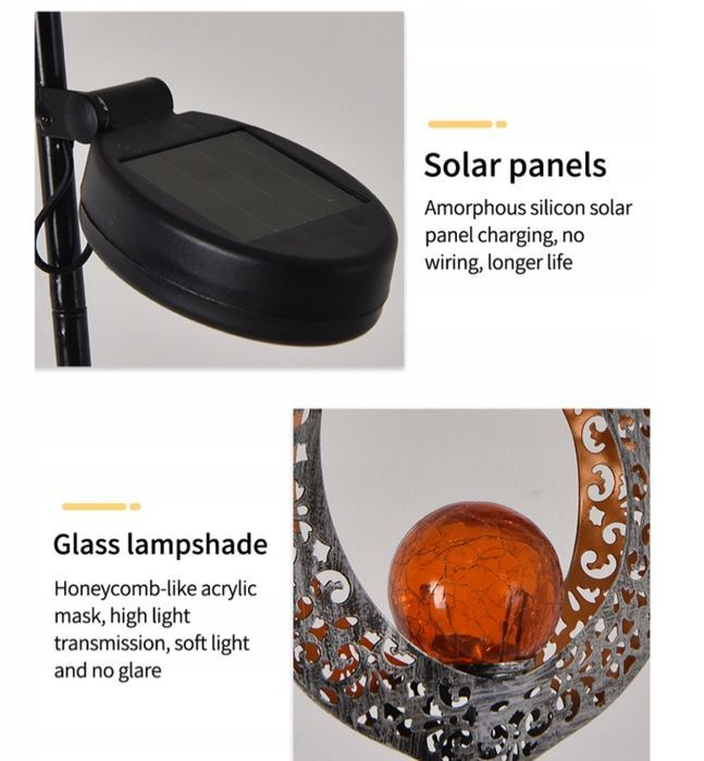2x Lampa Solarna Lampka Ogrodowa Solarna Wbijana Metalowa 90cm