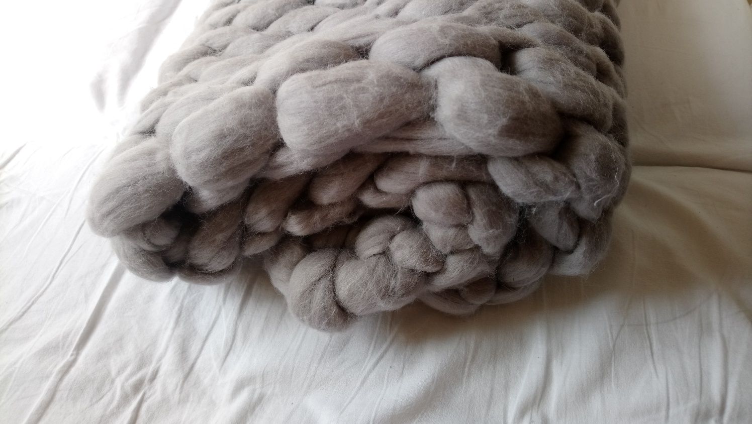 Pled welna merino kocyk czesanka grey