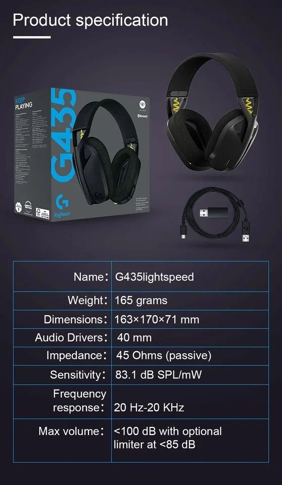 ТОП!!!Наушники Logitech G435 LIGHTSPEED Wireless Gaming Headset