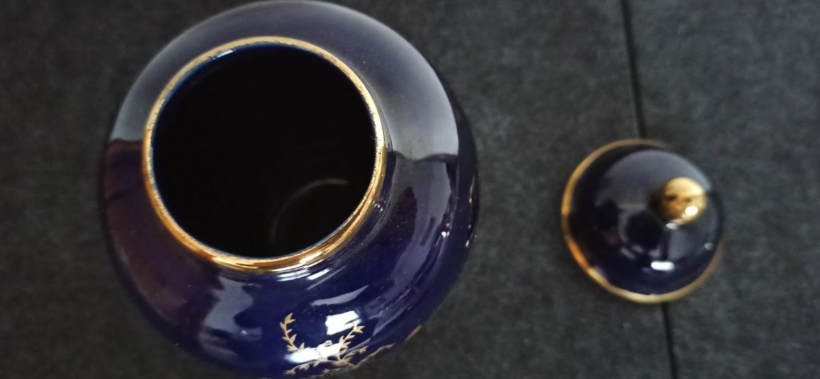 Porcelana CJ Collection Wazon Urna ECHT KOBALT Złota Róza