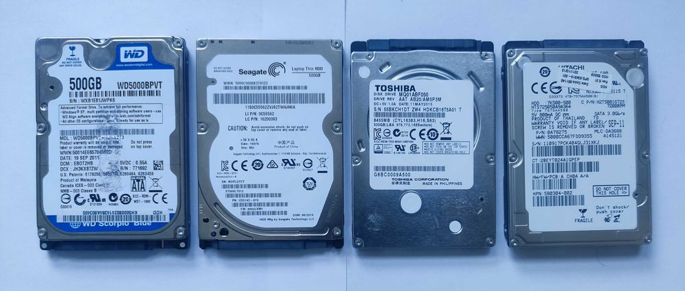 Dyski HDD 4x500GB dla laptopa od WD SEAGATE TOSHIBA HITACHI razem 2TB!