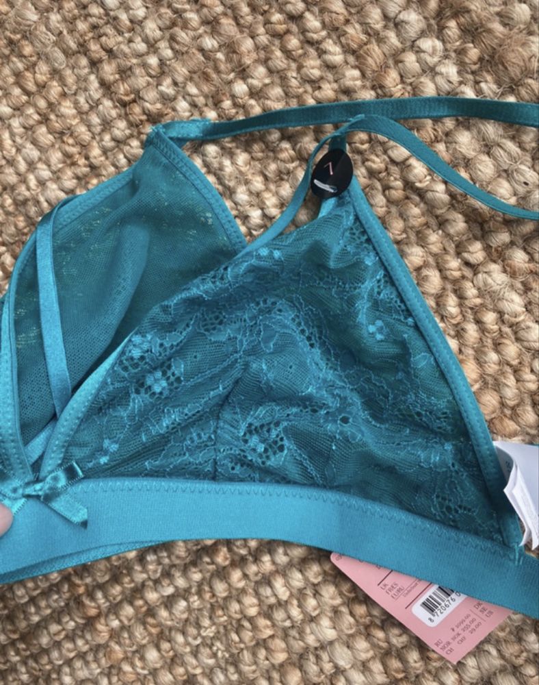 hunkemoller stanik cienki top niebieski koronkowy L
