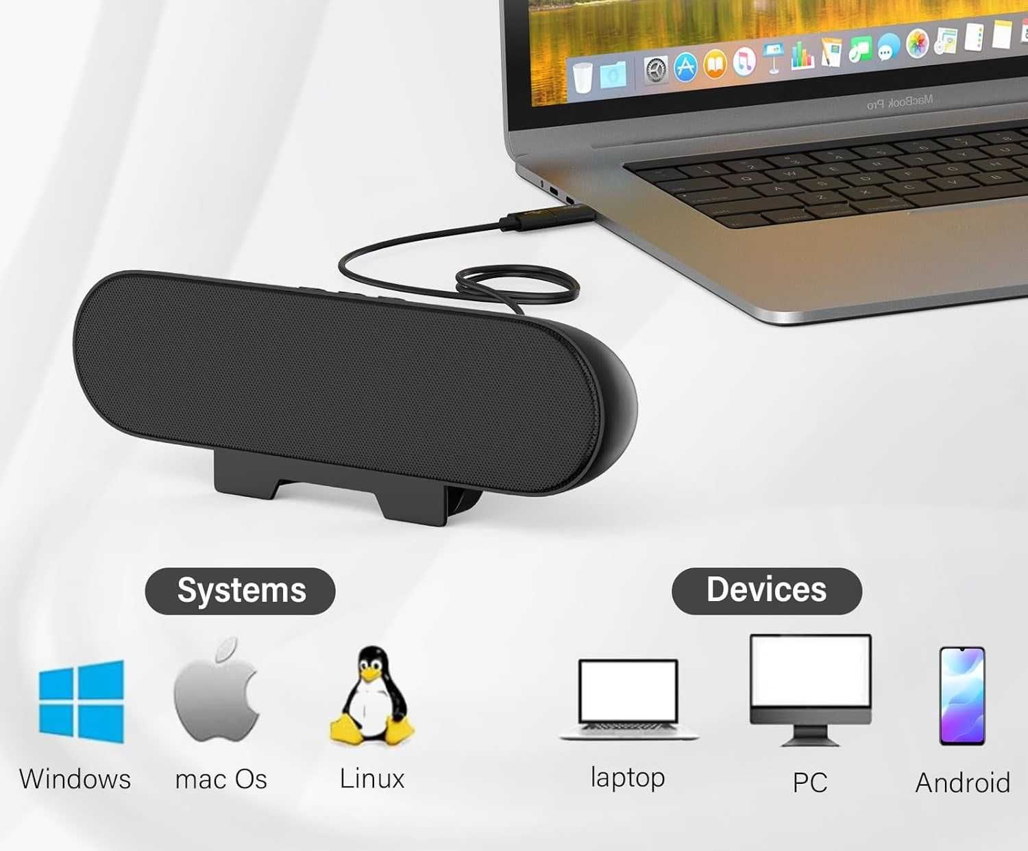 Głośnik komputerowy w adapterem USB-C do USB z klipsem do monitora