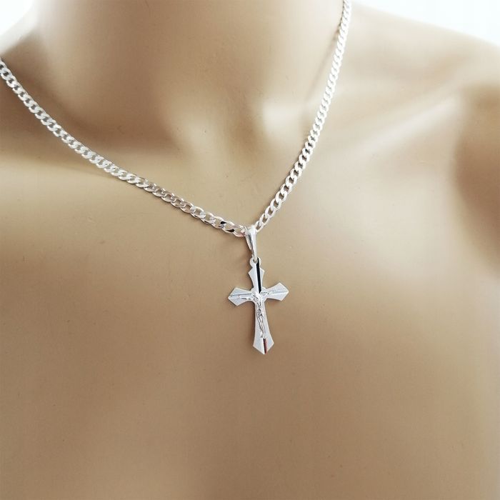 Męski Srebrny Łańcuszek Pancerka Z Krzyżykiem 925 Prezent Dla Chłopaka