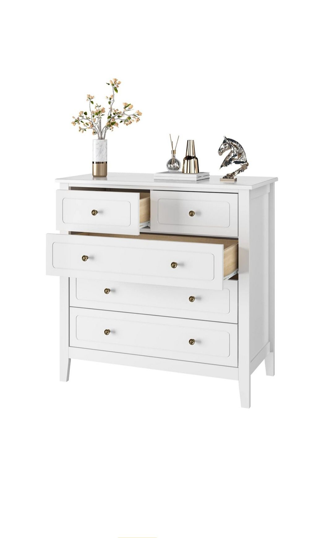 FOREHILL Biała Komoda 5 Szuflad 80x40x80 cm do Sypialni i Salonu