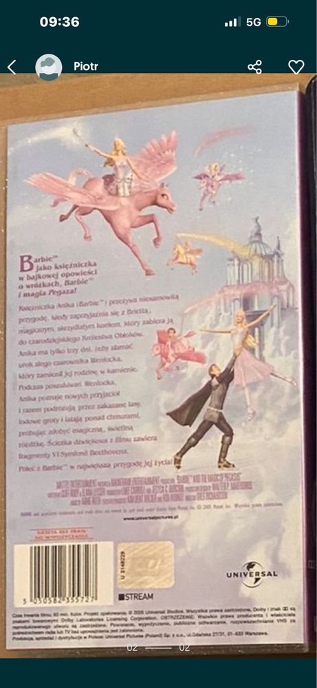 Barbie imagia Pegaza kaseta VHS