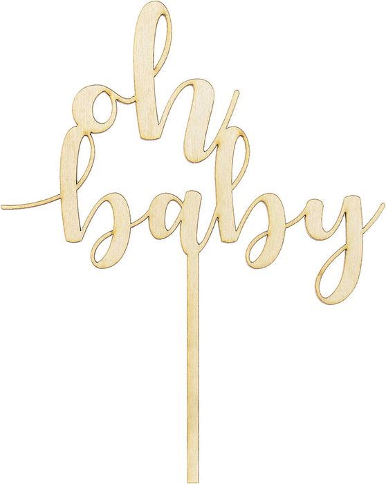 Partydeco Drewniany Topper Oh Baby 17Cm Babyshower