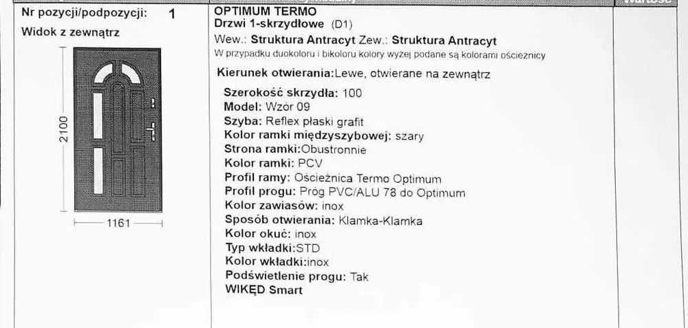 Nowe drzwi zewnętrzne Wikęd, antracytowe z przeszkleniem, lewe, 100cm