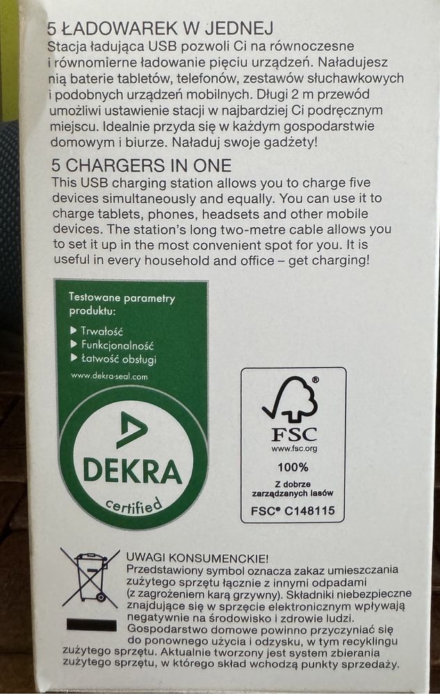 Stacja ładująca USB (5 USB, 2 metry, 30 W) ładowarka Hykker