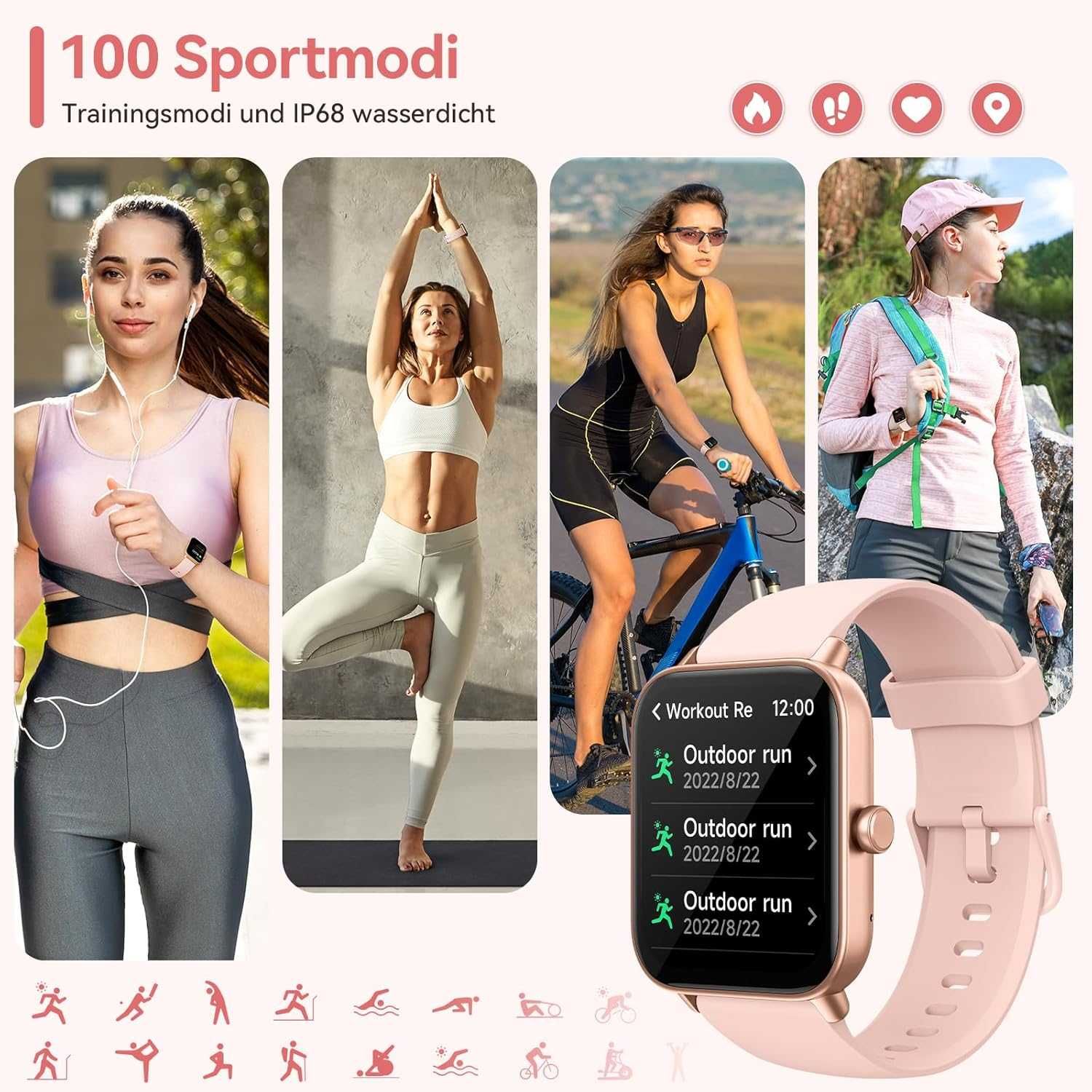 Smartwatch damski 2 SZTUKI 1,8", puls, SpO2, stres, Alexa, IP68, sport