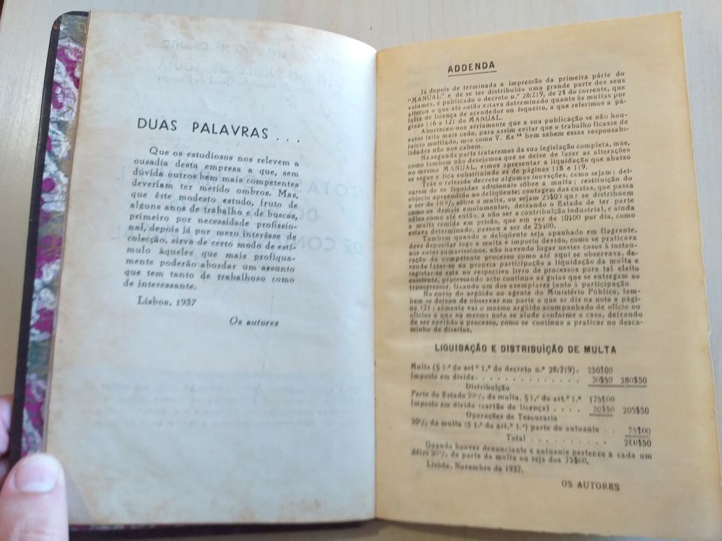 Livro Raro - Manual do Processo de Contencioso Fiscal - Finanças 1937