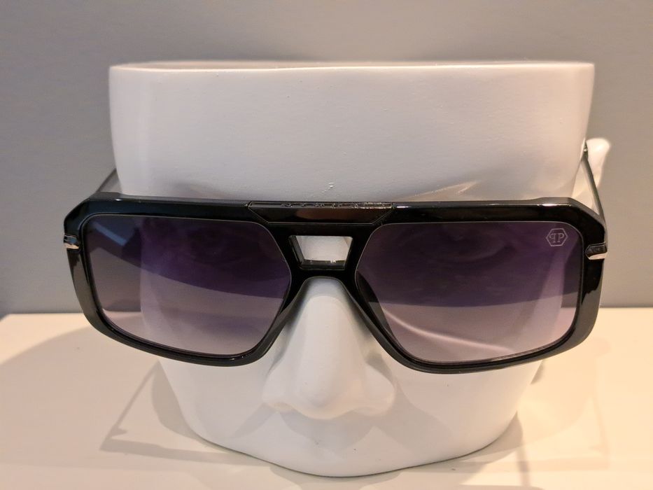 PHILIPP PLEIN czarne nowe męskie okulary przeciwsłoneczne logo grafit