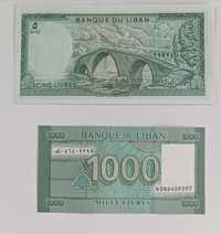 zestaw banknotów 5 i 1000 livres , Liban , 2 szt