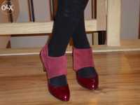 Nowe buty pantofle, skóra naturalna bordowe, czerwone roz.39/40
