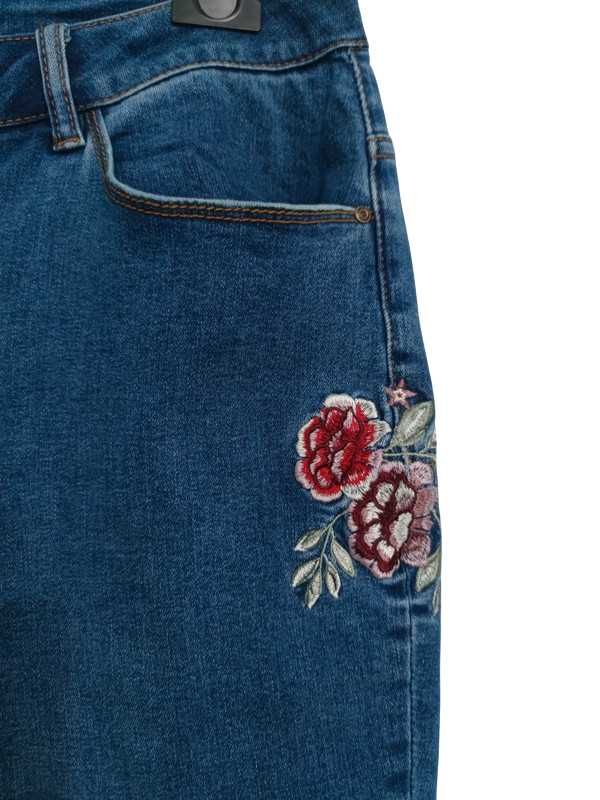 Spodnie EVANS zdobione jeans kwiatki wyszywane plus size