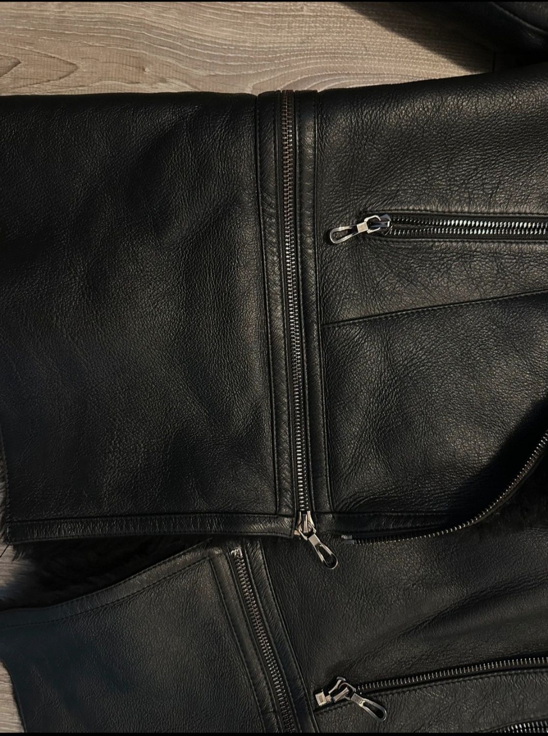 Kożuch skóra naturalna futro naturalne lis zamki biker kurtka ramonesk