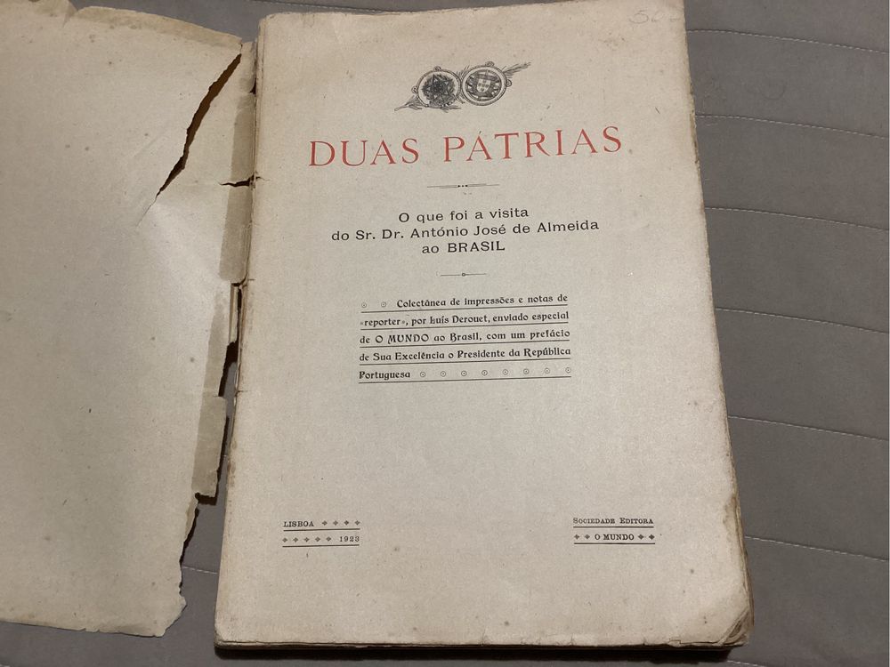 Livro antigo 1923 Duas Pátrias Visita do Presidente ao Brasil