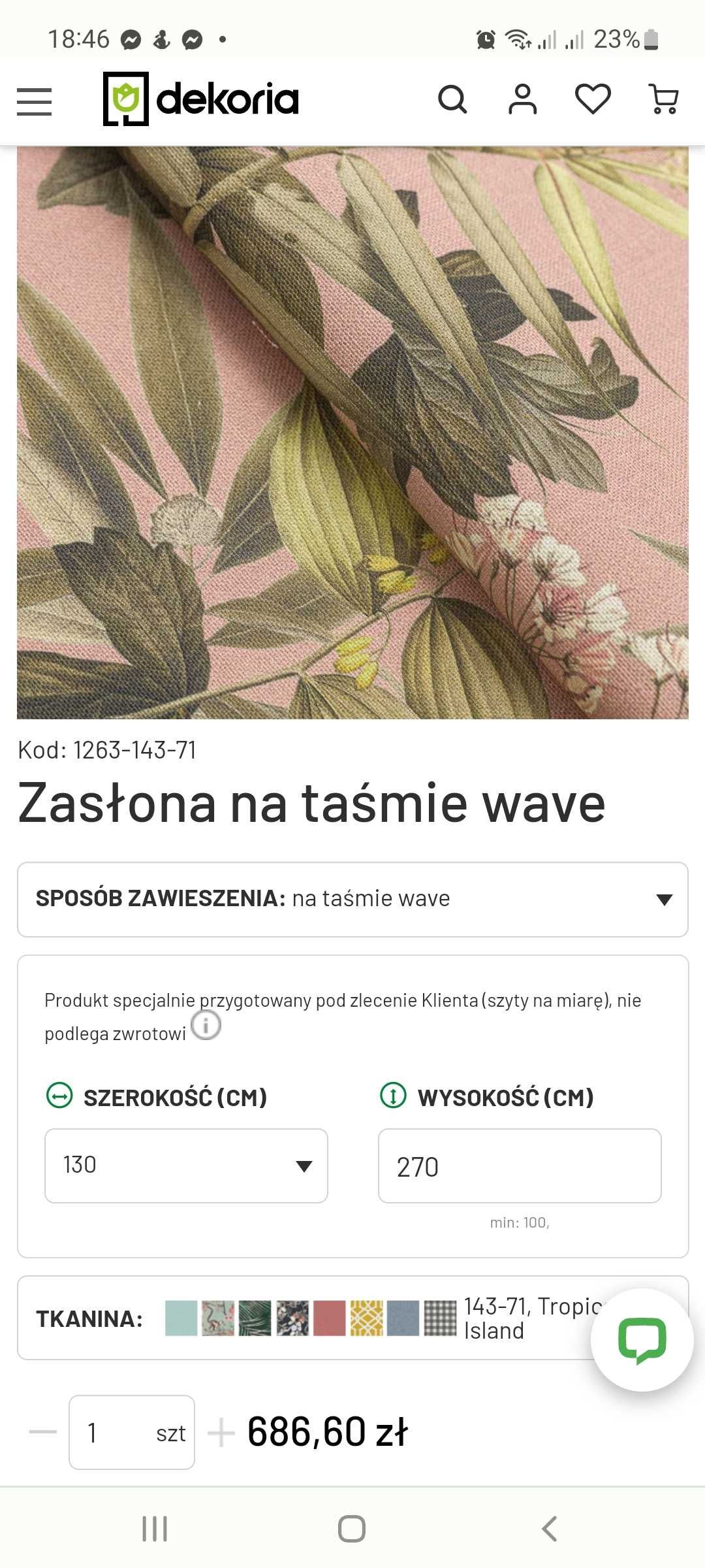Zasłona dekoria 130x270, gratis skrocenie :)