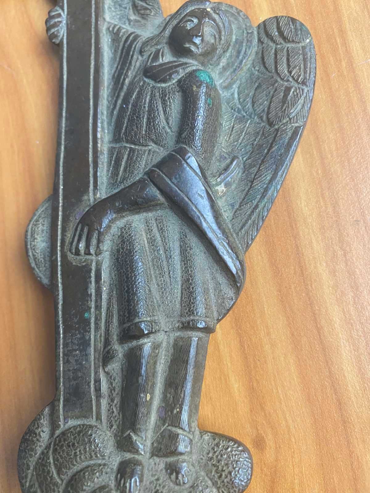 Крест с ангелом, навершие, католический крест, медн. сплав, 19см, 18в.