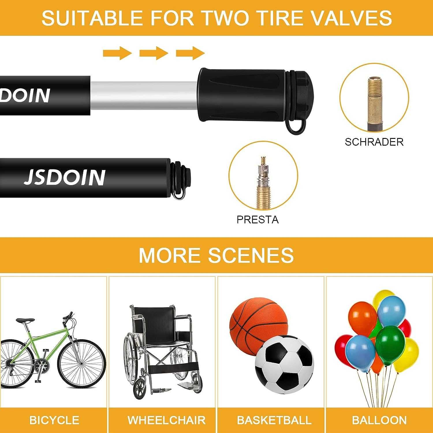 JSDOIN mini pompka aluminiowa do rowerów do 100 PSI