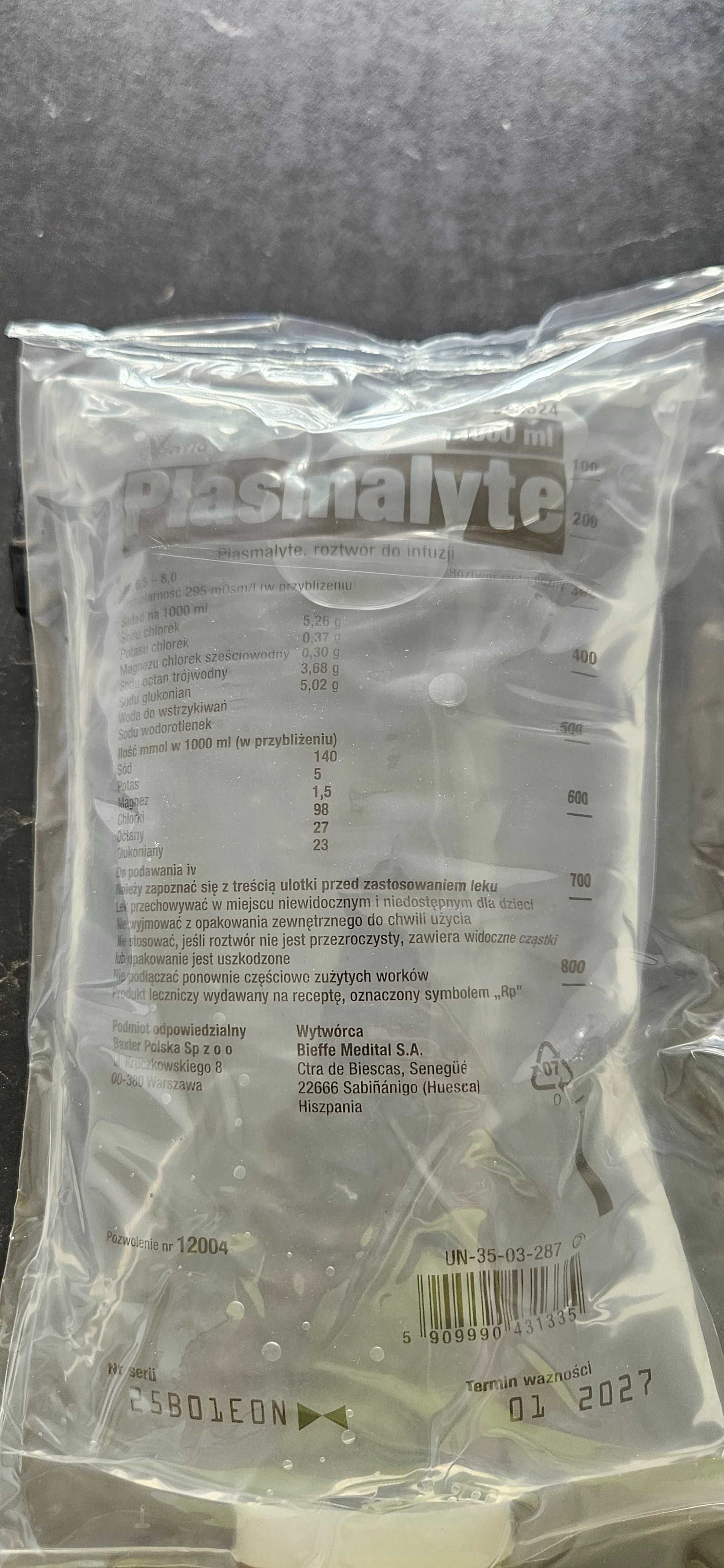 Plasmalyte roztwór do infuzji 1000 ml.  kpl.10 szt.