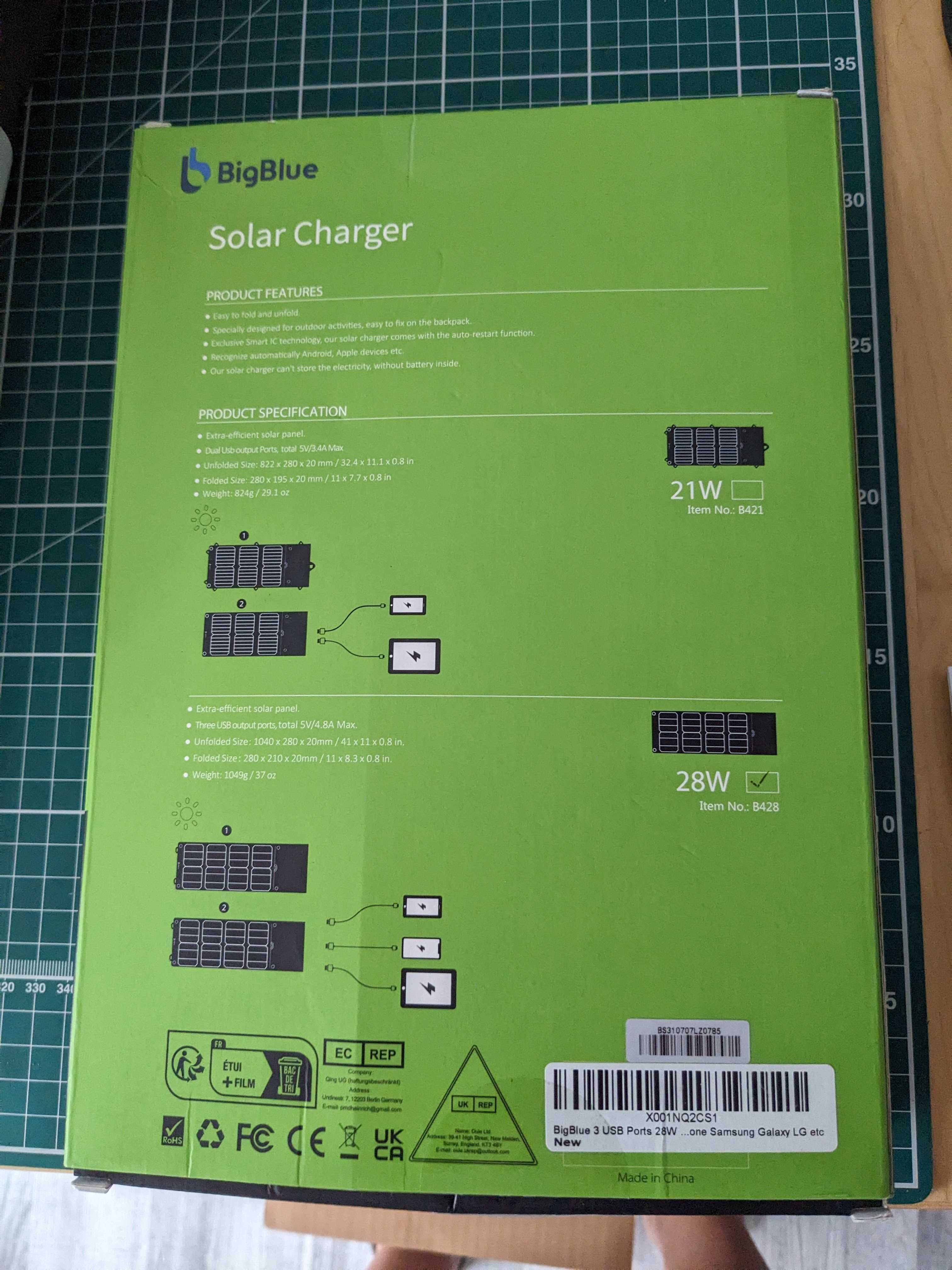 BigBlue 28Watts portable solar charger