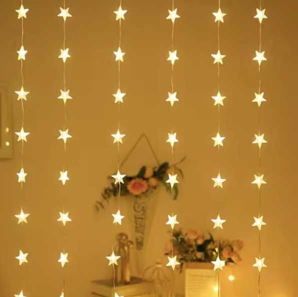 Гірлянда Штора Зірки від USB, 3х3 м, Тепла