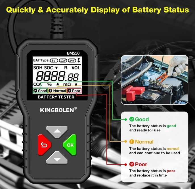 Testador de Baterias 6V, 12V e 24V