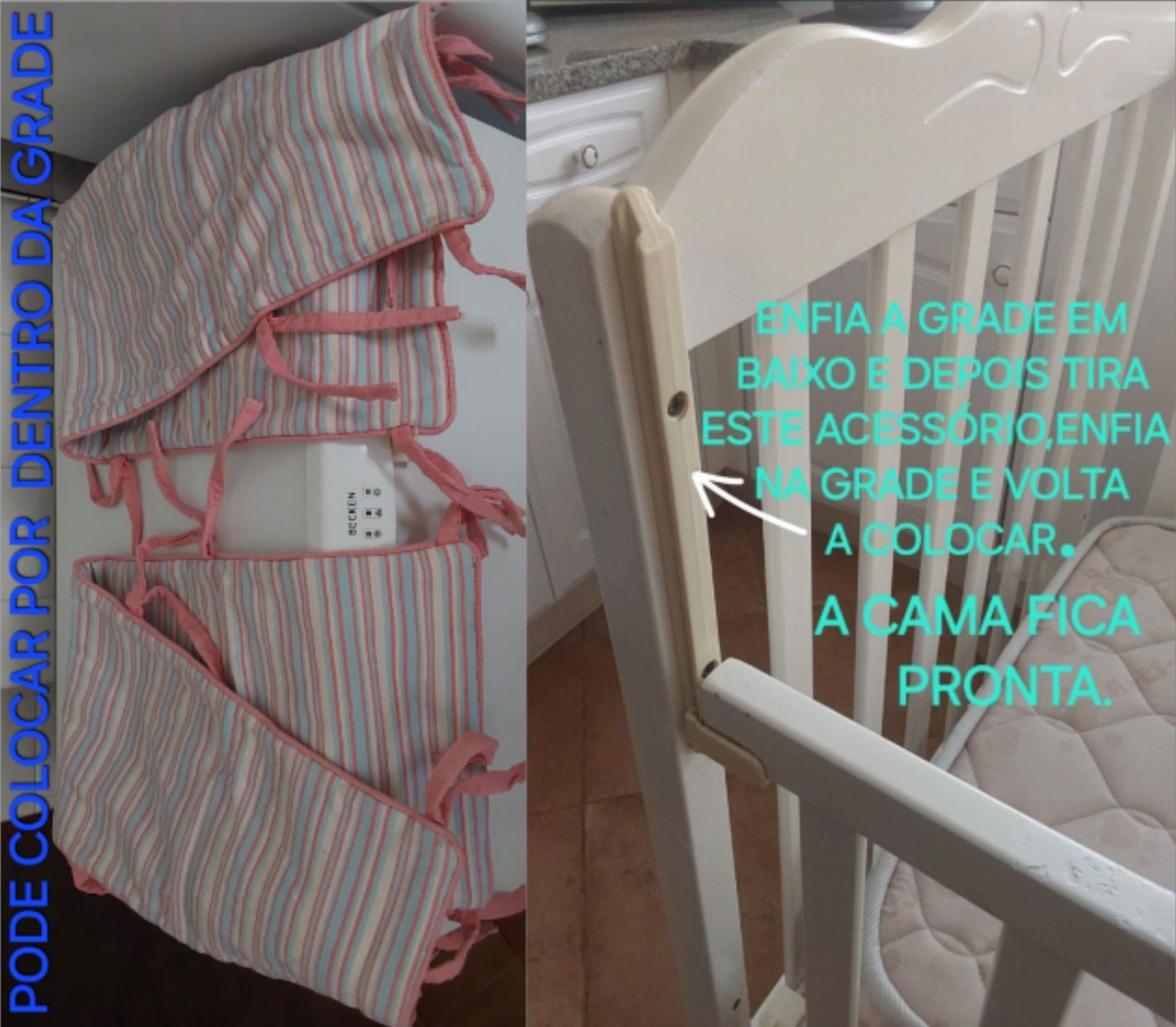 CAMA PARA BEBÉ LIMPA E LAVADA COM COLCHÃO INCLUÍDO.Casa,Quarto,Sala.