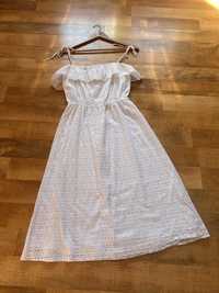 Sukienka Midi Mohito S/36 biała haft angielki bawełna lato