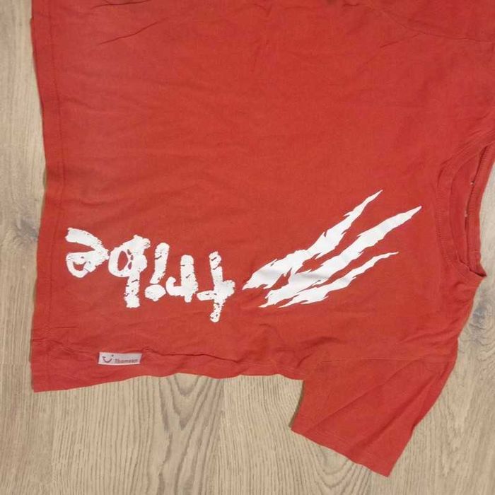 Czerwony z nadrukiem t-shirt męski i damski