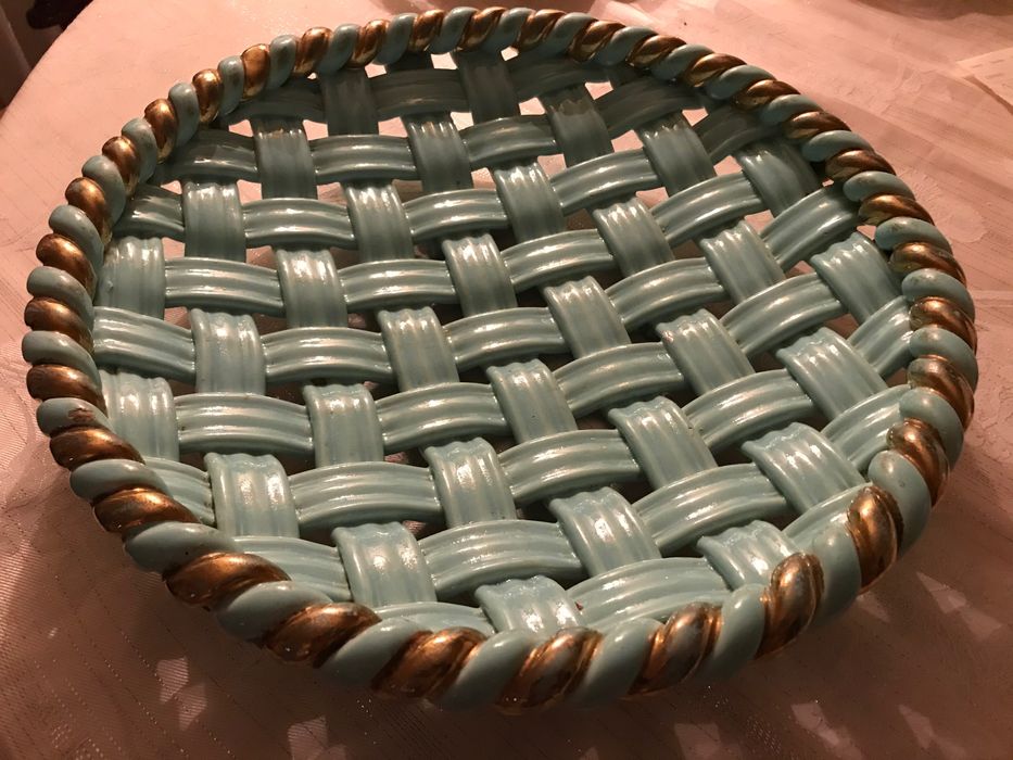 Antyki - Patera turkusowa z plecionką lata 30te