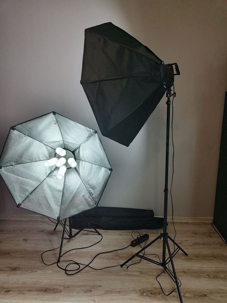 Zestaw lamp LED do fotografii i filmu - żarówki, lampy, softbox