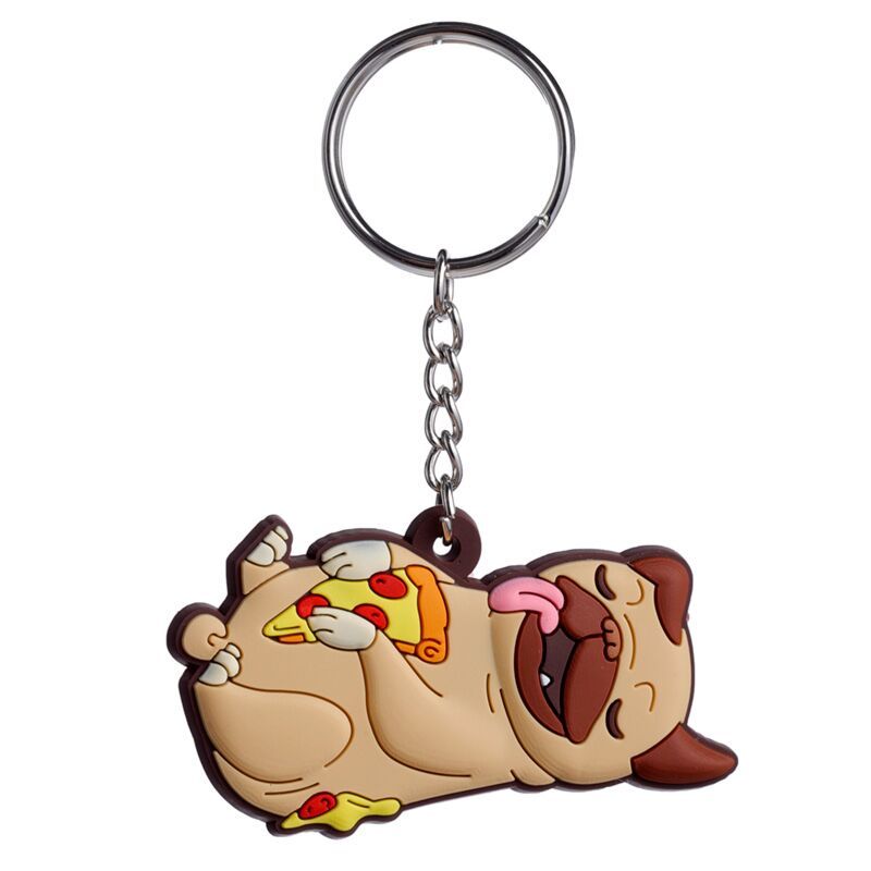 Brelok Breloczek do kluczy Mops leżący z pizzą PVC