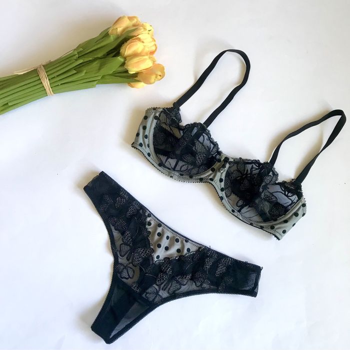 Комплект Чорний. Мереживний/ Срібні Метелики. 75 А/В/ XS/S розмір