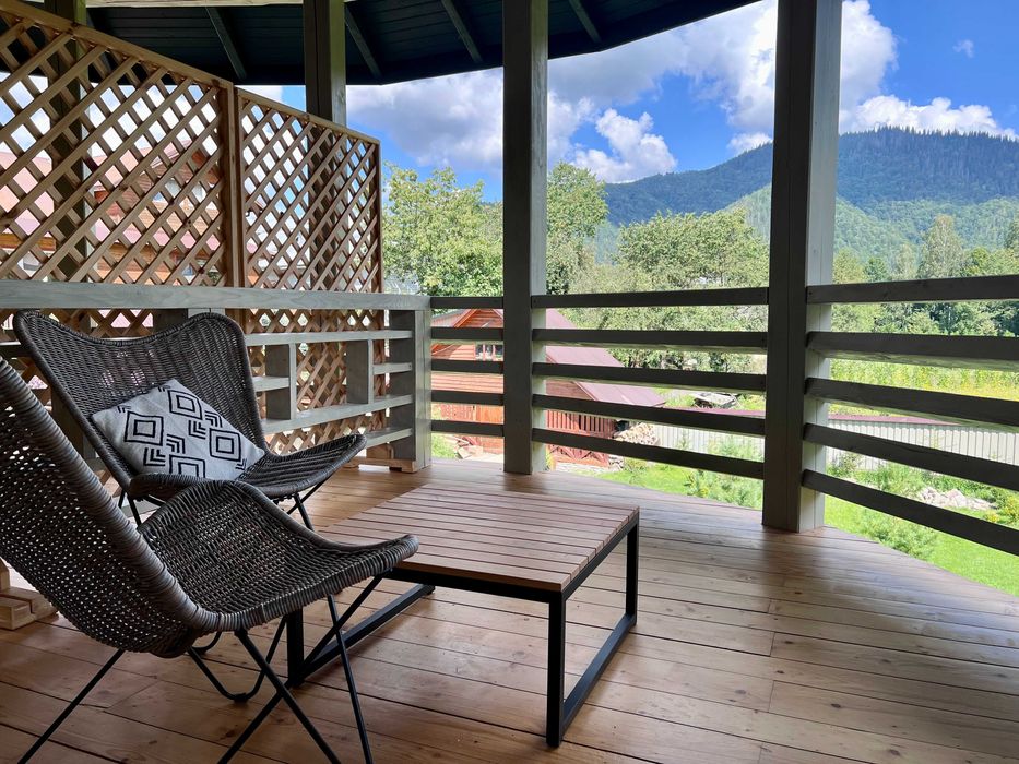 СУЧАСНИЙ БУДИНОК, відпочинок В КАРПАТАХ біля річки та лісу, зал 30м2