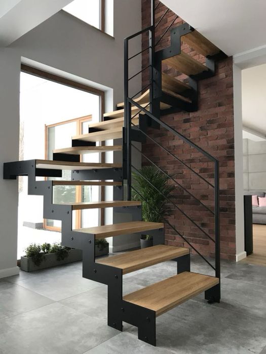 Schody loftowe dębowe - konstrukcja stalowa