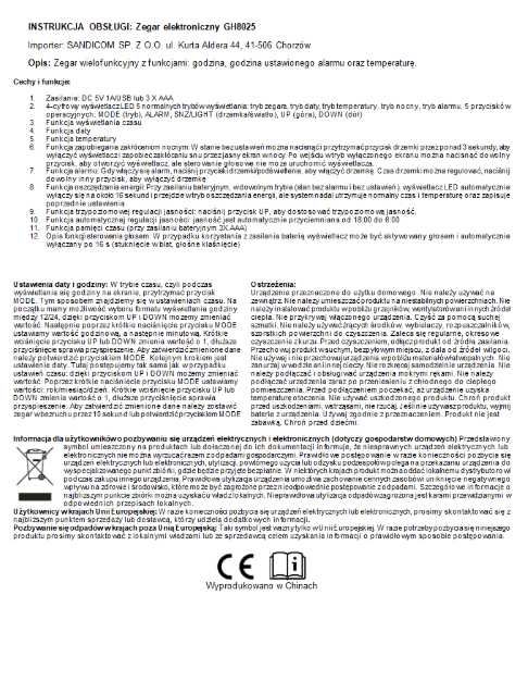 Budzik zegarek elektroniczny cyfrowy z alarmem termometrem datownik