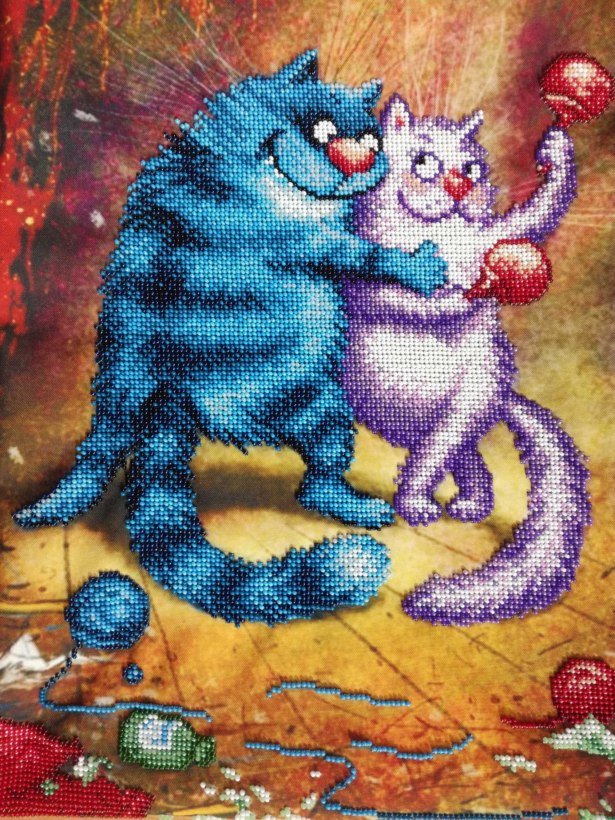 Картины вышитые чешским бисером с котиками