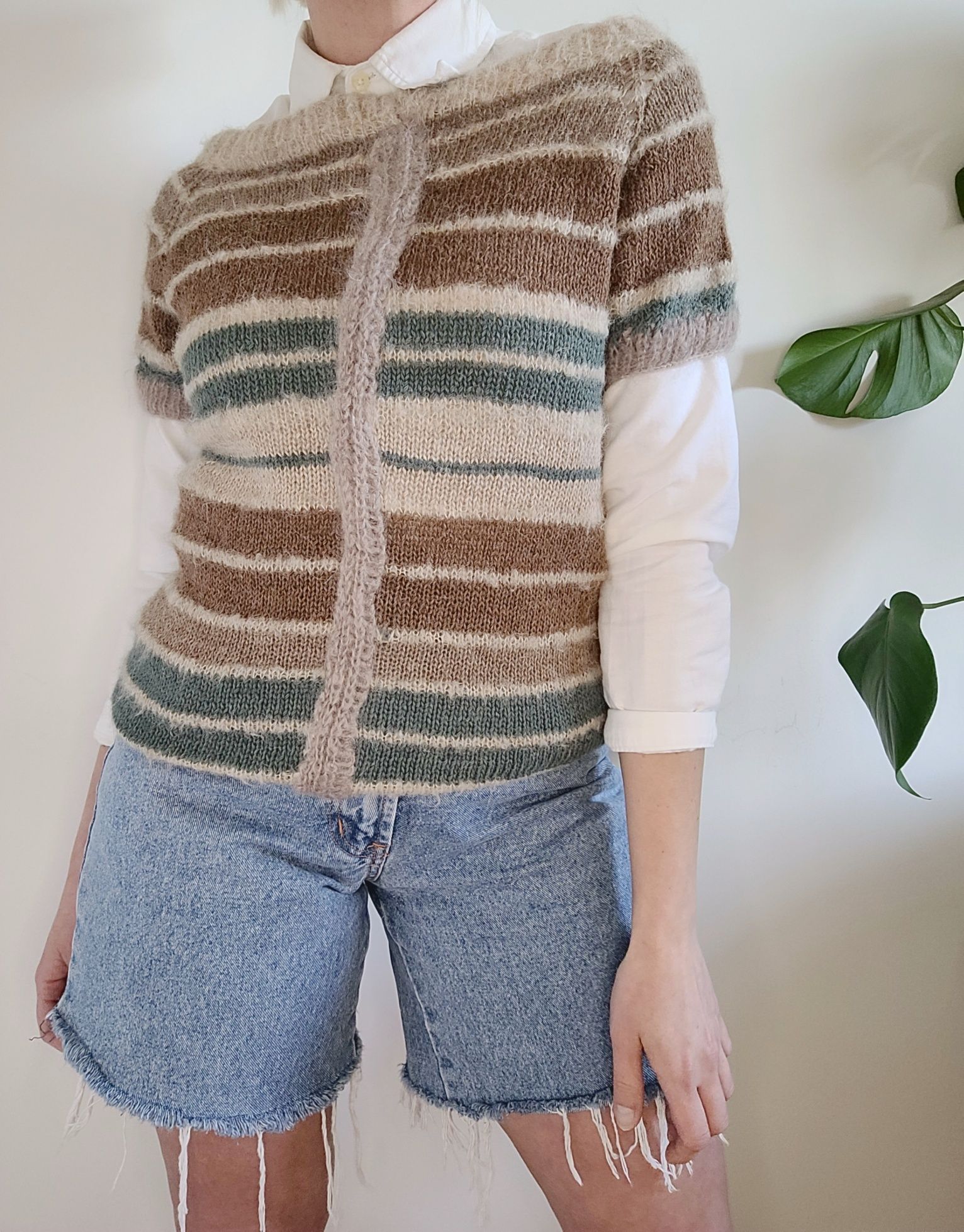 Moherowy sweter w paski handmade