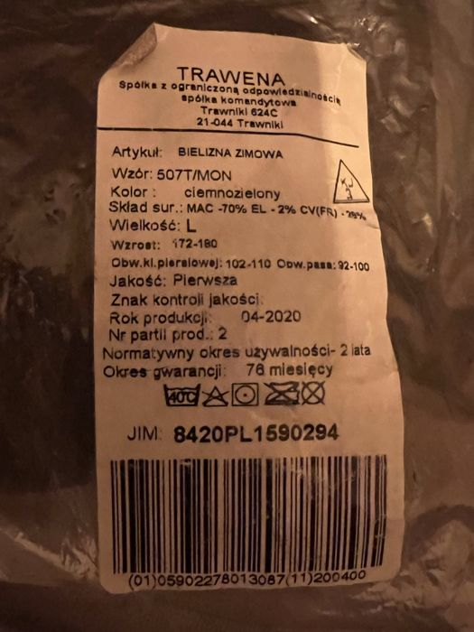 Bielizna zimowa mon L