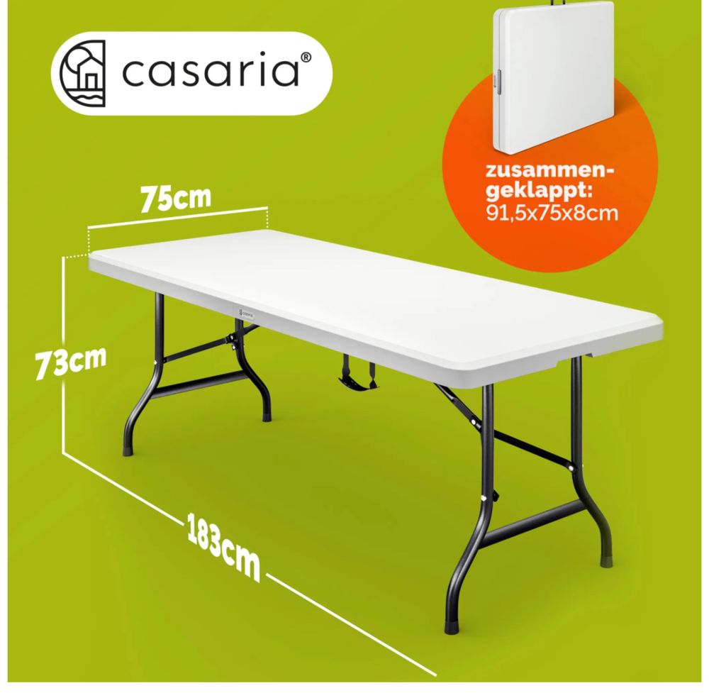Casaria stół kempingowy turystyczny składany 183x75x73 cm