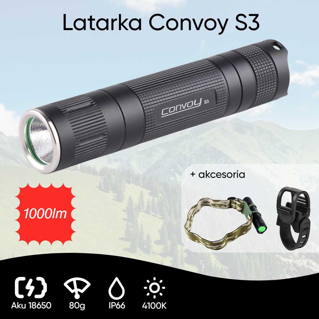 Latarka rowerowa Convoy S3, LED 4100K, ręczna, czołowa, uchwyty