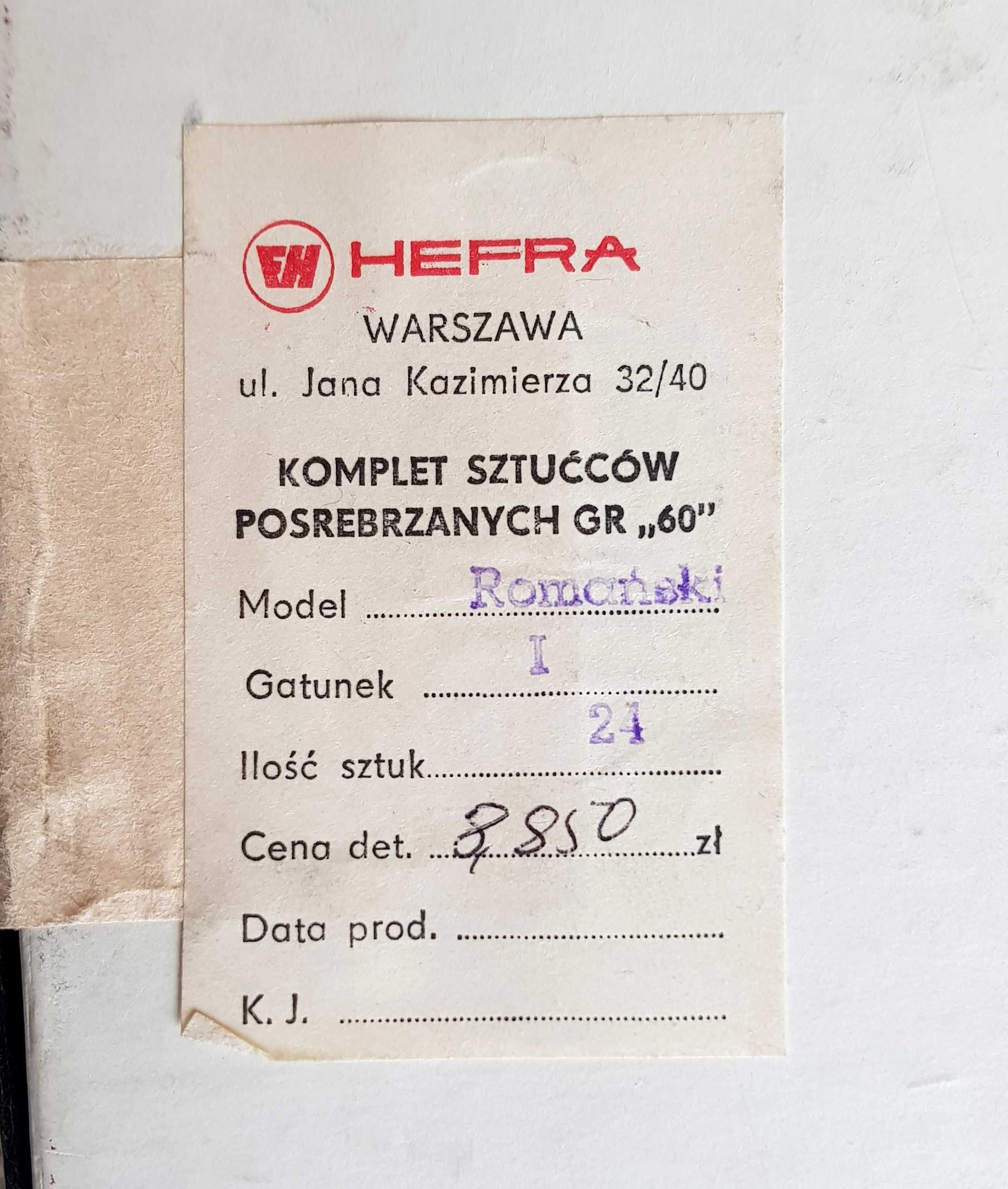 Hefra sztućce wz. romański 24 szt oryginalne pudełko