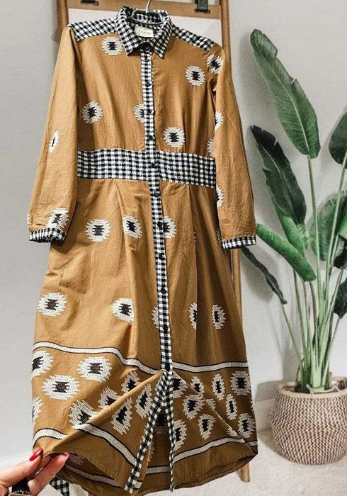 Платье вышиванка миди из хлопка с поясом и карманами Dixie р. S/М