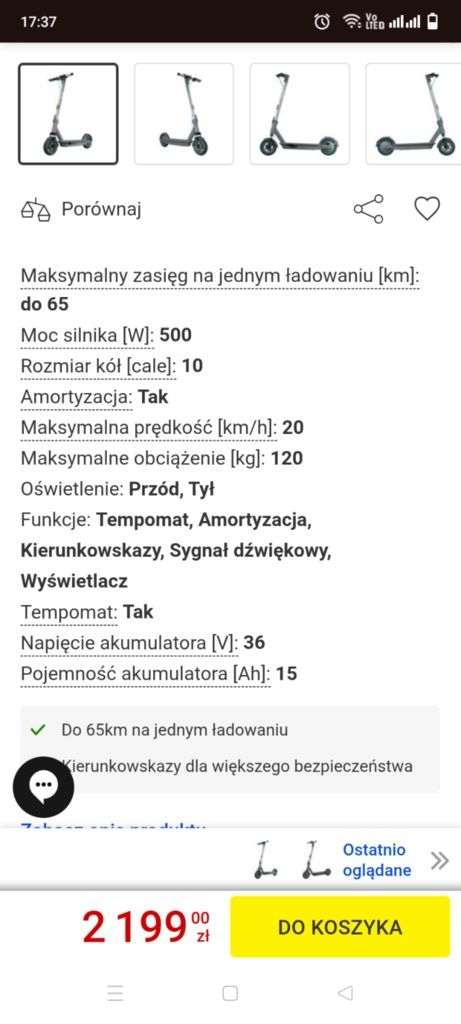 Hulajnoga elektryczna Motus stan idealny