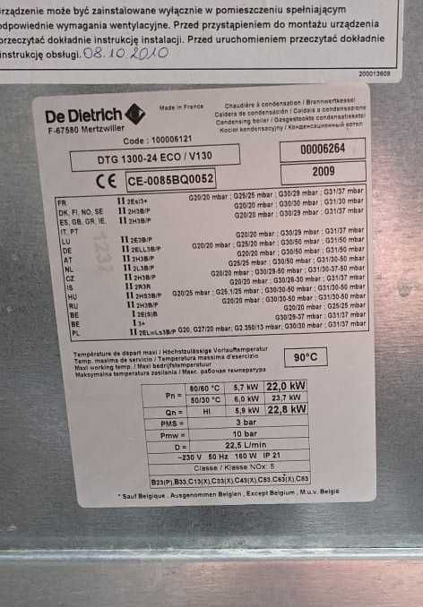 części do pieca gazowego De DietrichDTG1300-24ECOV130