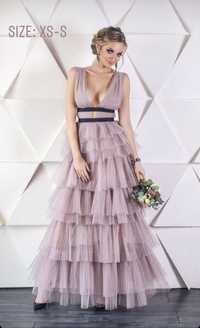 Ярусное фатиновое платье XS-S пудровое , розовое на выпускной